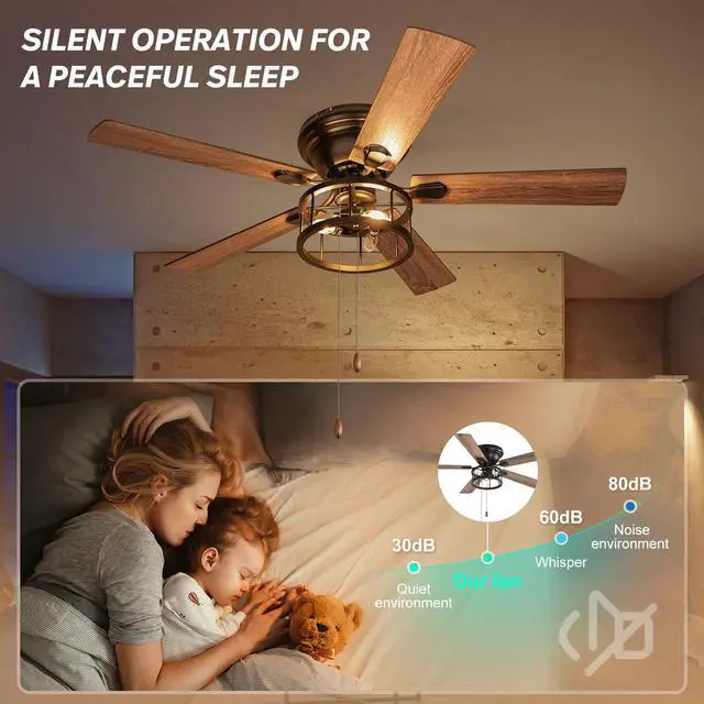 Alt view image 3 of 6 - 72 Inch Farmhouse Chandelier Ceiling Fan, Large Ceiling Fans with Lights, for Bedroom Rustic Lighting Ceiling Fans Outdoor Indoor, 6 Speed Reversible Quiet DC Motor (Pull Cord Fan Style, 52 inch)