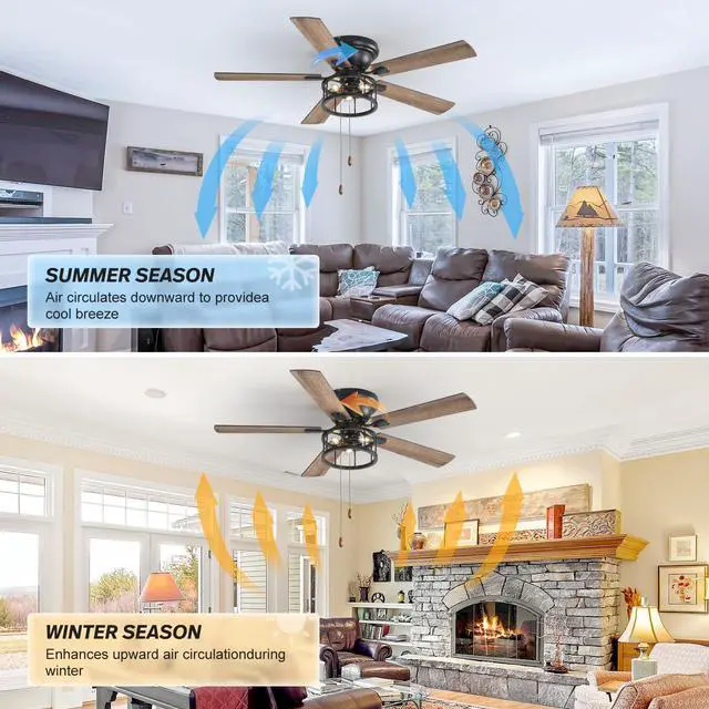 Alt view image 4 of 6 - 72 Inch Farmhouse Chandelier Ceiling Fan, Large Ceiling Fans with Lights, for Bedroom Rustic Lighting Ceiling Fans Outdoor Indoor, 6 Speed Reversible Quiet DC Motor (Pull Cord Fan Style, 52 inch)