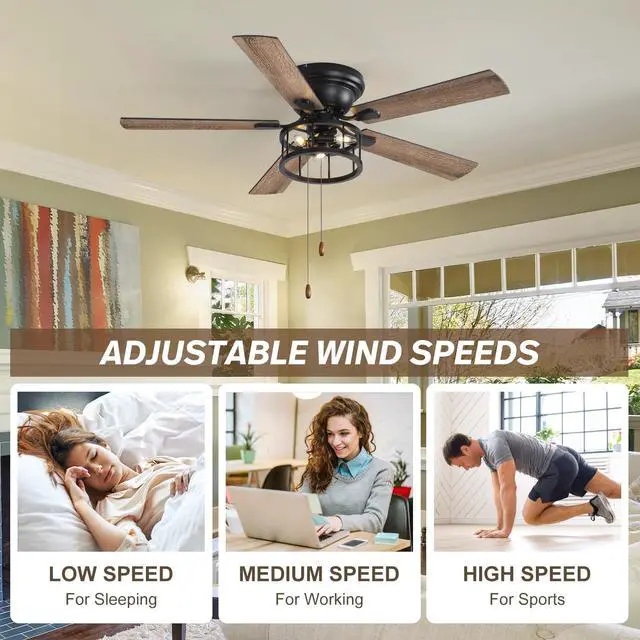Alt view image 5 of 6 - 72 Inch Farmhouse Chandelier Ceiling Fan, Large Ceiling Fans with Lights, for Bedroom Rustic Lighting Ceiling Fans Outdoor Indoor, 6 Speed Reversible Quiet DC Motor (Pull Cord Fan Style, 52 inch)
