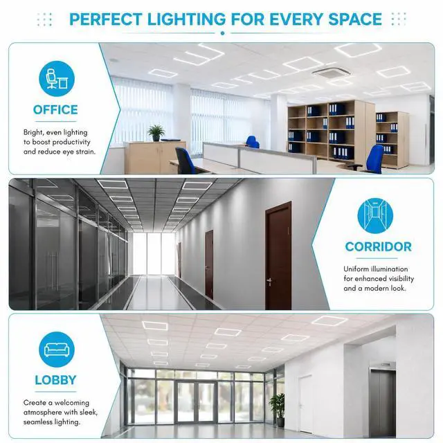 Alt view image 2 of 6 - 2x2 FT Edge-Lit Frame LED Panel Lights,5CCT Selectable 3000K-6500K, 2600/3900/5200LM,20W/30W/40W Switch, Grid Drop Ceiling Lights,0-10V Dimmable,Damp Rated,100-277V,ETL Listed (2 X 2 EDGE - 4 PACK)