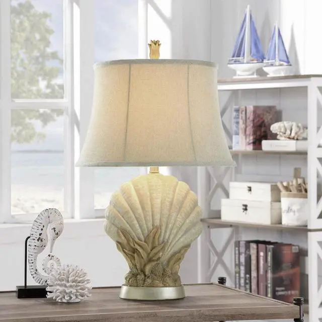 Alt view image 6 of 6 - Avoca Beach Off-White Coastal Shell Table Lamp