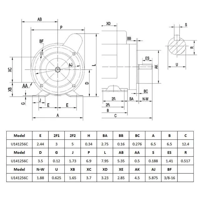 Alt view image 6 of 6 - Universal 1/2 HP Air Compressor Motor Single Phase TEFC 60HZ 56C Frame 1725RPM Black