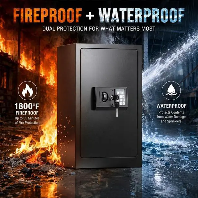 Alt view image 2 of 6 - 7.5 Cuft Large Fireproof Waterproof Home Safes | 1800°F Fire Safe for 35 Mins, 77Lbs Heavy Duty Home Safe Box with Digital Keypad,Sensor LED Light, Removable Shelf