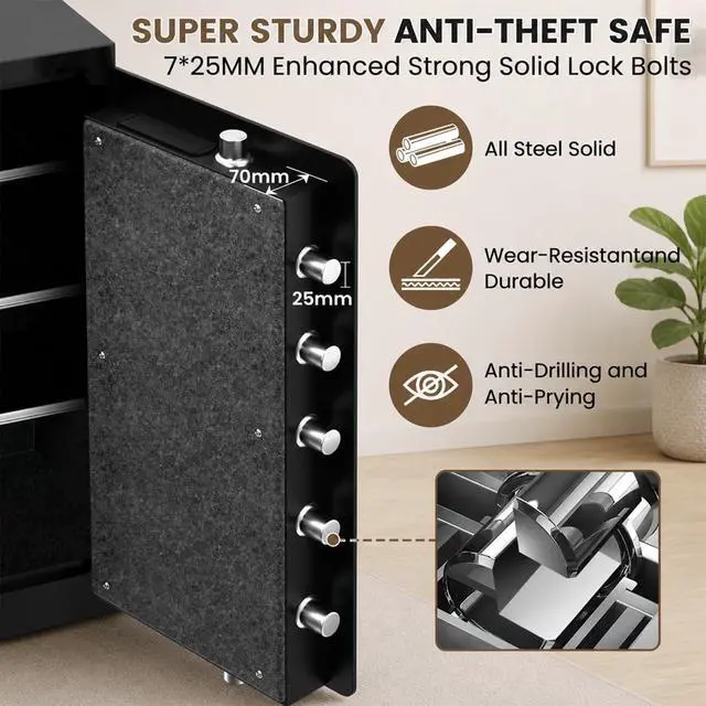 Alt view image 4 of 6 - 7.5 Cuft Large Fireproof Waterproof Home Safes | 1800°F Fire Safe for 35 Mins, 77Lbs Heavy Duty Home Safe Box with Digital Keypad,Sensor LED Light, Removable Shelf