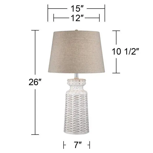 Alt view image 4 of 6 - Helene 26" Tall Table Lamp Cream White Ceramic Country Rustic Tan | Colors May Vary. Cottage Living Room Bedroom House Bedside Home Nightstand Office Family Linen Tapered Drum Shade