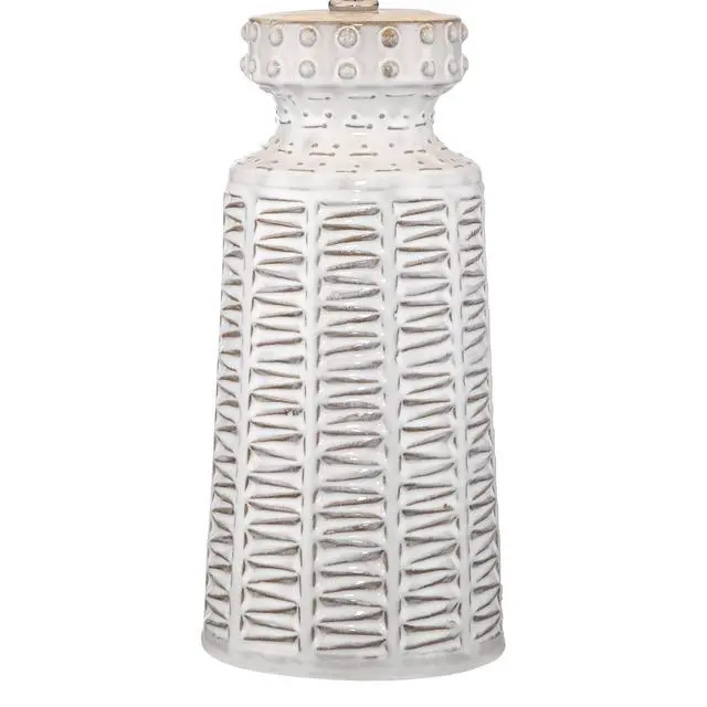 Alt view image 5 of 6 - Helene 26" Tall Table Lamp Cream White Ceramic Country Rustic Tan | Colors May Vary. Cottage Living Room Bedroom House Bedside Home Nightstand Office Family Linen Tapered Drum Shade