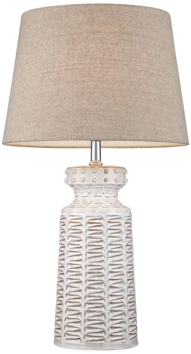 Alt view image 6 of 6 - Helene 26" Tall Table Lamp Cream White Ceramic Country Rustic Tan | Colors May Vary. Cottage Living Room Bedroom House Bedside Home Nightstand Office Family Linen Tapered Drum Shade