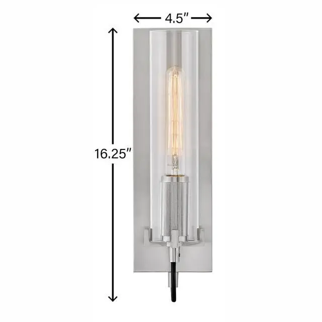Alt view image 2 of 5 - Ryden Medium Indoor Single Light Wall Sconce, Brushed Nickel Finish | Clear Glass Cylinder Shade, Modern Industrial, Sleek, Includes Med. LED Bulb, Shown w/ T-Style Bulb, Hidden Mounting Hardware