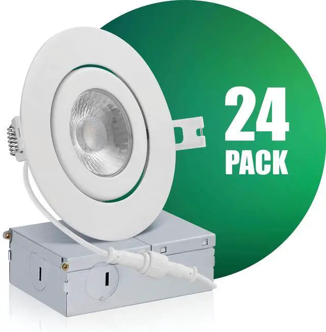 Main image of 4Inch Eyeball Gimbal LED Recessed Light with Junction Box, Ultra Thin Dimmable Swivel Adjustable Downlight, Canless Ceiling Light 10 Watts, 750lm, ETL Listed (3000K Warm White, 24 Pack)