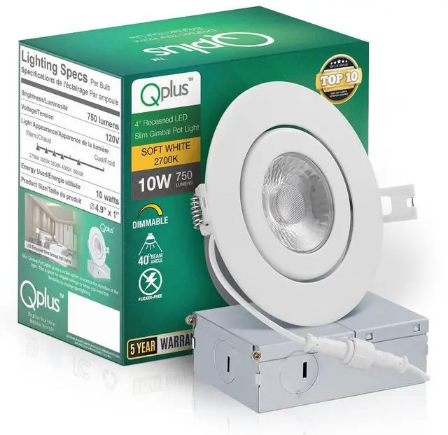 Alt view image 2 of 6 - 4Inch Eyeball Gimbal LED Recessed Light with Junction Box, Ultra Thin Dimmable Swivel Adjustable Downlight, Canless Ceiling Light 10 Watts, 750lm, ETL Listed (3000K Warm White, 24 Pack)