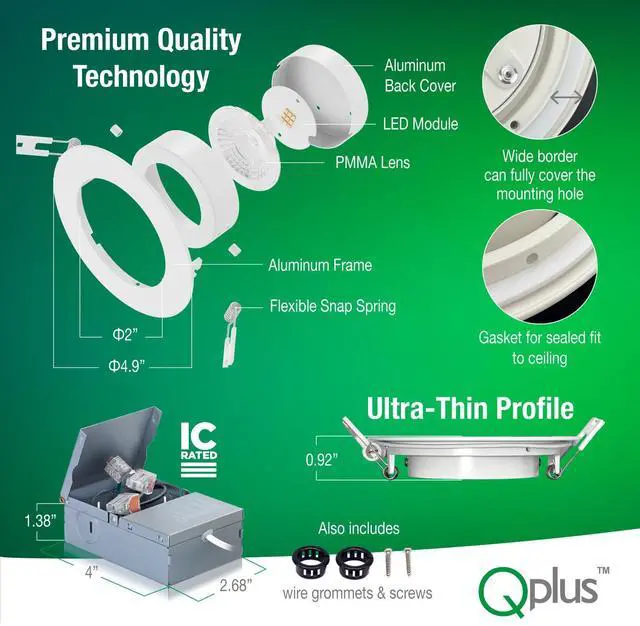 Alt view image 3 of 6 - 4Inch Eyeball Gimbal LED Recessed Light with Junction Box, Ultra Thin Dimmable Swivel Adjustable Downlight, Canless Ceiling Light 10 Watts, 750lm, ETL Listed (3000K Warm White, 24 Pack)