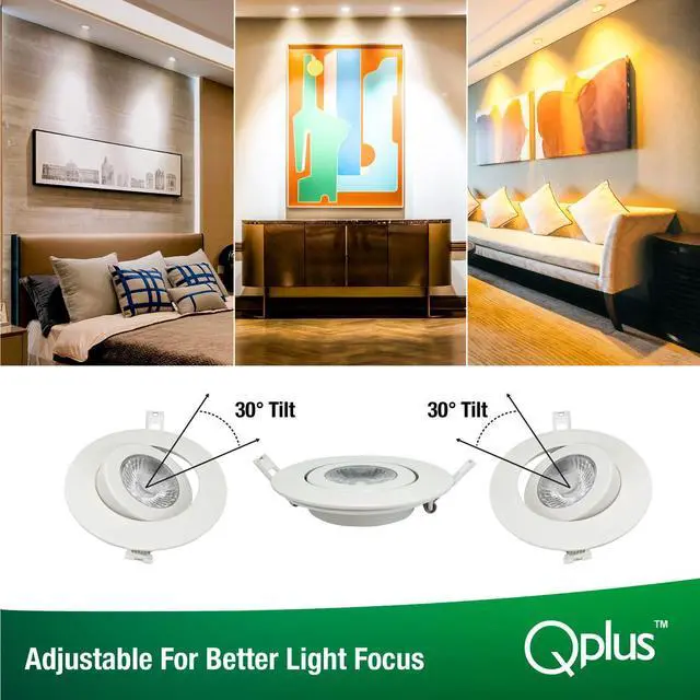 Alt view image 6 of 6 - 4Inch Eyeball Gimbal LED Recessed Light with Junction Box, Ultra Thin Dimmable Swivel Adjustable Downlight, Canless Ceiling Light 10 Watts, 750lm, ETL Listed (3000K Warm White, 24 Pack)