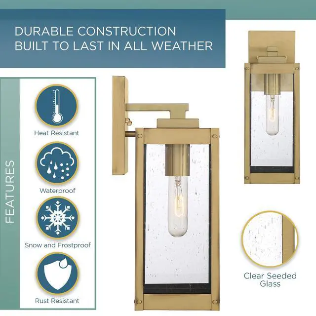 Alt view image 2 of 6 - Westover 14.25" Outdoor Wall Lantern, Antique Brass | 1-Light, Clear Seeded Glass, Outdoor Wall Light, Modern Industrial