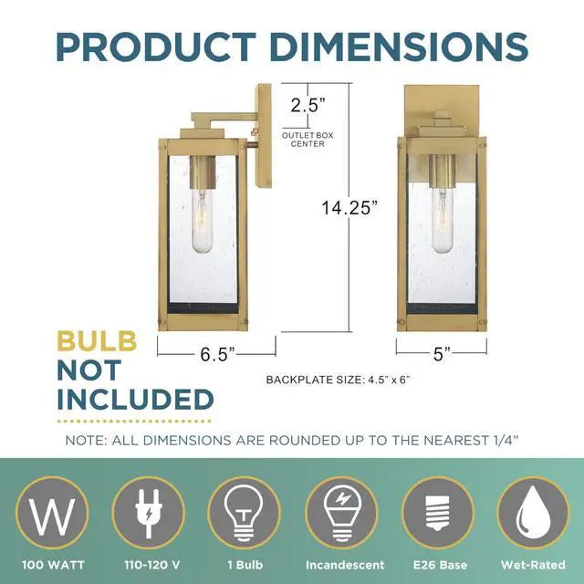 Alt view image 3 of 6 - Westover 14.25" Outdoor Wall Lantern, Antique Brass | 1-Light, Clear Seeded Glass, Outdoor Wall Light, Modern Industrial