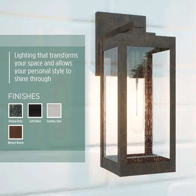 Alt view image 4 of 6 - Westover 14.25" Outdoor Wall Lantern, Antique Brass | 1-Light, Clear Seeded Glass, Outdoor Wall Light, Modern Industrial
