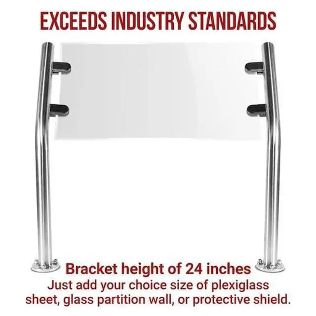 Alt view image 5 of 6 - Sneeze Guard - Buffet Food Guard & Customer Sneeze Shield Support Brackets - 2 Stainless Steel Posts