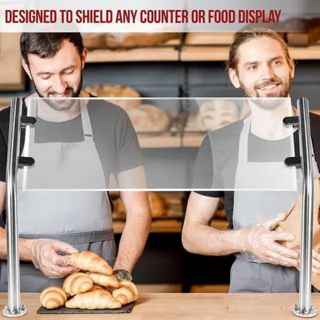 Alt view image 6 of 6 - Sneeze Guard - Buffet Food Guard & Customer Sneeze Shield Support Brackets - 2 Stainless Steel Posts