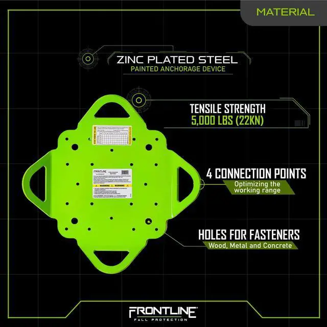 Alt view image 5 of 6 - Frontline RO4W Multifunction 4-Way Anchor | Strength Rating: 5,000 lbs | OSHA & ANSI Compliant Roof Anchor Plate | Metal, Wood or Concrete Application