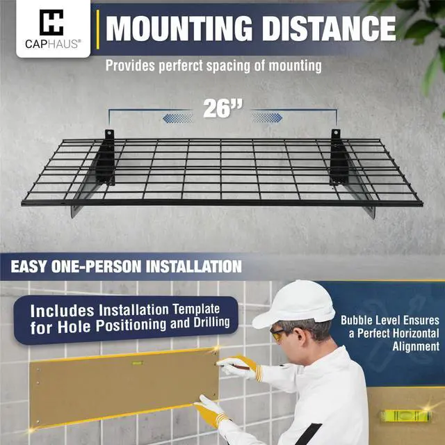 Alt view image 6 of 6 - Garage Shelving Wall Mounted 72x18 Inch, Heavy Duty Metal Wall Shelves with 4 Bike Hooks, 500lbs Capacity Storage Rack for Garage Organization System, White