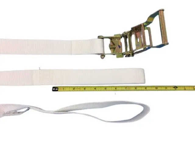Alt view image 3 of 3 - Everything Tie Down 2 inch x 15 Foot White Tent Ratchet Straps with Sewn Loops for Securing Tents or Large and Small Inflatables (8 Pack)