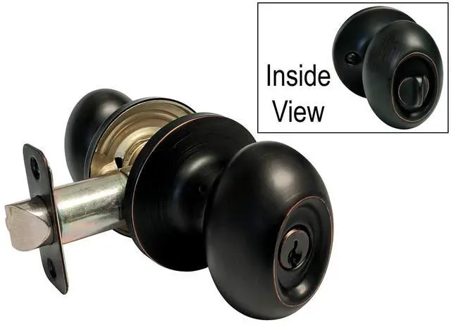 Alt view image 2 of 5 - Dark Oil Rubbed Bronze Entry Entrance Oval Egg Shaped Knob Handle with Matching Single Cylinder Deadbolt Combo Combo Pack Keyed Alike 6093DBR (4 Set)