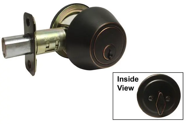 Alt view image 4 of 5 - Dark Oil Rubbed Bronze Entry Entrance Oval Egg Shaped Knob Handle with Matching Single Cylinder Deadbolt Combo Combo Pack Keyed Alike 6093DBR (4 Set)
