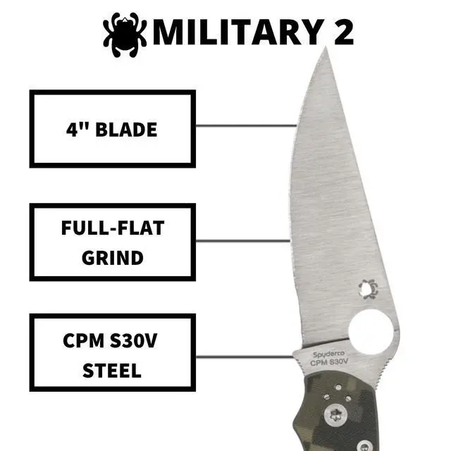 Alt view image 3 of 5 - Military 2 Folding Pocket Knife, PlainEdge | 9.51" Overall Length, 4" CPM S30V Steel Blade, Digital Camo G-10 Handle, Compression Lock, Full-Flat Grind