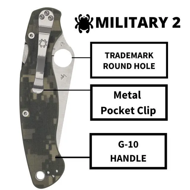 Alt view image 4 of 5 - Military 2 Folding Pocket Knife, PlainEdge | 9.51" Overall Length, 4" CPM S30V Steel Blade, Digital Camo G-10 Handle, Compression Lock, Full-Flat Grind