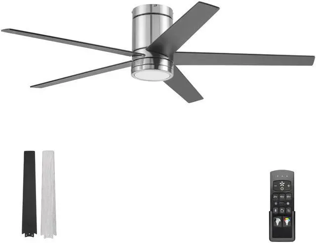 Main image of Graceshire 52 Inch Ceiling Fan with Color Changing LED Light and Remote Control, 5 Blades, Reversible Airflow, Brushed Nickel