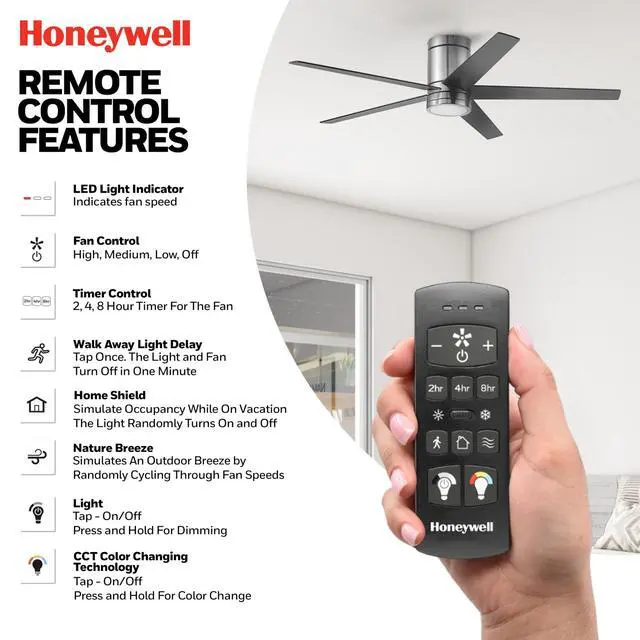 Alt view image 5 of 6 - Graceshire 52 Inch Ceiling Fan with Color Changing LED Light and Remote Control, 5 Blades, Reversible Airflow, Brushed Nickel