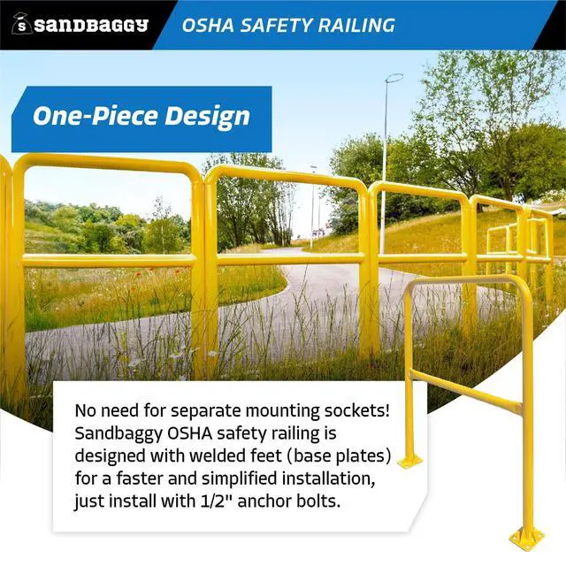 Alt view image 6 of 6 - Yellow OSHA Safety Railing (36" L x 42" H) - Industrial Guardrail - Meets OSHA Requirements - Fall Protection Handrail - Warehouse, Construction, Rooftop (1, Yellow)