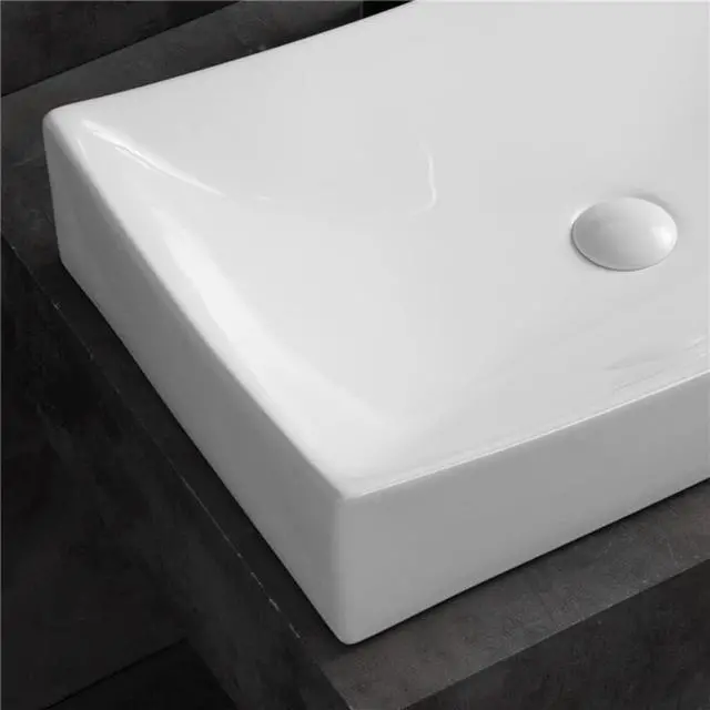 Alt view image 2 of 6 - Rectangle Bathroom Vessel Sink Above Counter Square Bowl Countertop 20"x15" Inches Modern Contemporary Porcelain Big Large Ceramic Wash Lavatory Basin Rectangular Sinks White,20" (Small)