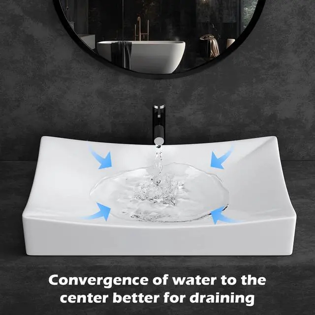 Alt view image 3 of 6 - Rectangle Bathroom Vessel Sink Above Counter Square Bowl Countertop 20"x15" Inches Modern Contemporary Porcelain Big Large Ceramic Wash Lavatory Basin Rectangular Sinks White,20" (Small)