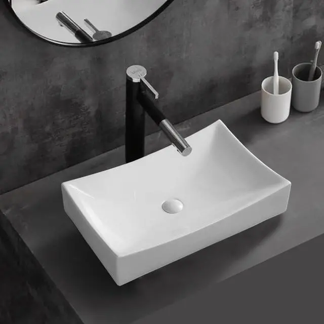 Alt view image 4 of 6 - Rectangle Bathroom Vessel Sink Above Counter Square Bowl Countertop 20"x15" Inches Modern Contemporary Porcelain Big Large Ceramic Wash Lavatory Basin Rectangular Sinks White,20" (Small)