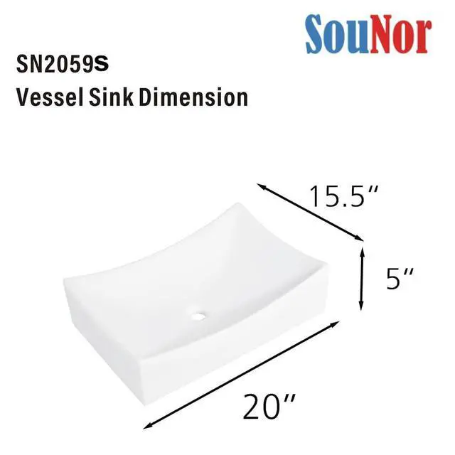 Alt view image 6 of 6 - Rectangle Bathroom Vessel Sink Above Counter Square Bowl Countertop 20"x15" Inches Modern Contemporary Porcelain Big Large Ceramic Wash Lavatory Basin Rectangular Sinks White,20" (Small)