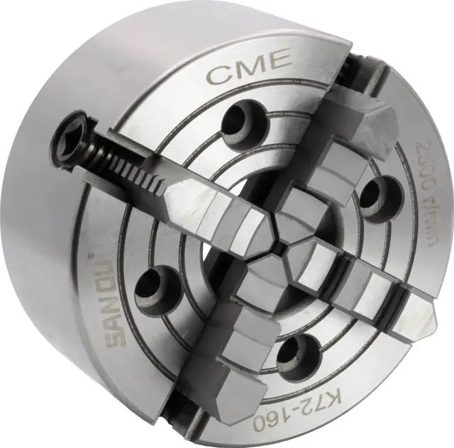 Main image of CME 6" 4-Jaw Independent Lathe Chuck, Plain (Flat) Back, Reversible Jaws