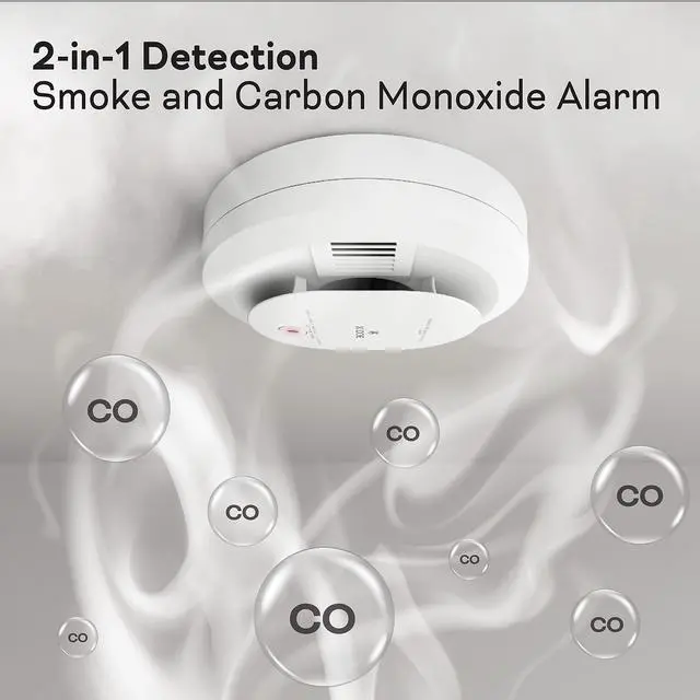 Alt view image 2 of 6 - Hardwired Smoke & Carbon Monoxide Detector, AA Battery Backup, Interconnectable, LED Warning Light Indicators, 2 Count (Pack of 1)