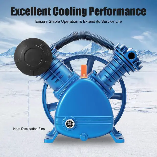 Alt view image 2 of 6 - Air Compressor Pump Head, 175 PSI 5.5HP V-Type Air Compressor Head Pump Twin Cylinder Design Low Energy Consumption Air Compressor with Flywheel, Cast Iron Aluminum (Style 5)