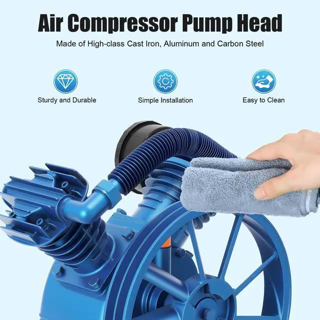 Alt view image 5 of 6 - Air Compressor Pump Head, 175 PSI 5.5HP V-Type Air Compressor Head Pump Twin Cylinder Design Low Energy Consumption Air Compressor with Flywheel, Cast Iron Aluminum (Style 5)