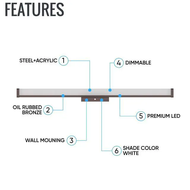 Alt view image 3 of 6 - LEDMyplace 48-Inch Modern Bathroom Vanity Light (3CCT Changeable 3000k/4000k/5000k, 35W, 120V, 2450LM, High CRI>80, ETL Listed, Bronze) | Dimmable Vanity Light for Bathroom Light Fixture Over Mirror
