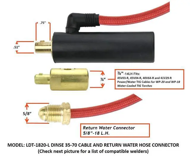 Alt view image 3 of 6 - 18FV Series - 350 Amp - Water Cooled - Flexible Head TIG Torch with Valve - 25 feet 3-Piece Cable - Dinse 35-70 Connector