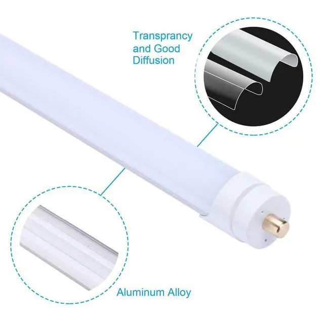 Alt view image 2 of 6 - 8FT LED Bulbs, FA8 Single Pin LED Shop Light, 45 Watts, 5000K Daylight, Ballast Bypass, 5400LM, Frosted/Milky Cover, Replace Old Fluorescent Light Tube -12 Pack,Ship from USA