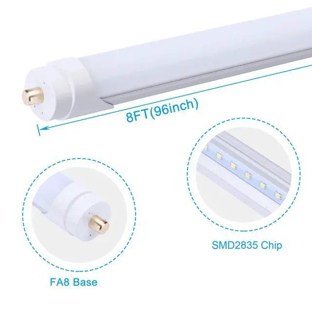 Alt view image 3 of 6 - 8FT LED Bulbs, FA8 Single Pin LED Shop Light, 45 Watts, 5000K Daylight, Ballast Bypass, 5400LM, Frosted/Milky Cover, Replace Old Fluorescent Light Tube -12 Pack,Ship from USA