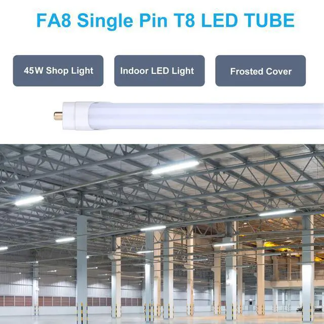 Alt view image 5 of 6 - 8FT LED Bulbs, FA8 Single Pin LED Shop Light, 45 Watts, 5000K Daylight, Ballast Bypass, 5400LM, Frosted/Milky Cover, Replace Old Fluorescent Light Tube -12 Pack,Ship from USA
