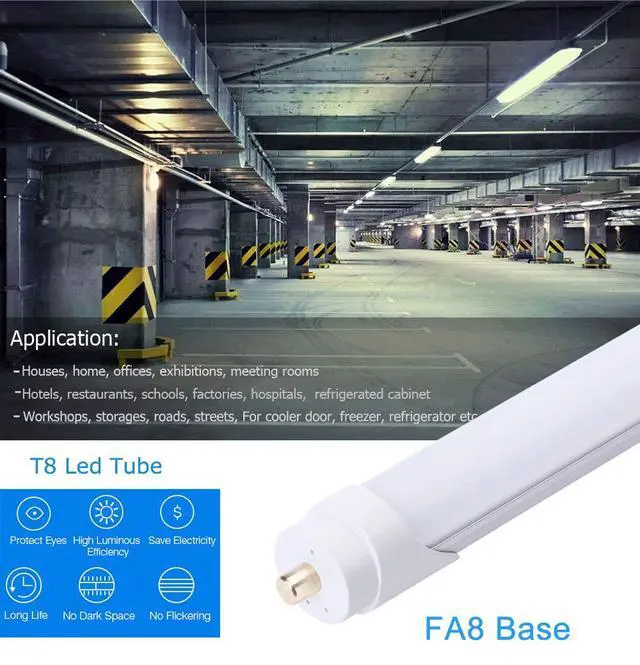 Alt view image 6 of 6 - 8FT LED Bulbs, FA8 Single Pin LED Shop Light, 45 Watts, 5000K Daylight, Ballast Bypass, 5400LM, Frosted/Milky Cover, Replace Old Fluorescent Light Tube -12 Pack,Ship from USA