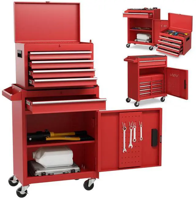 Main image of Rolling Tool Chest, 5-Drawer Tool Storage Cabinet with Wheels, Adjustable Shelf & Anti-Slip Liner, Tool Box Organizer for Garage, Warehouse & Workshop (Red)