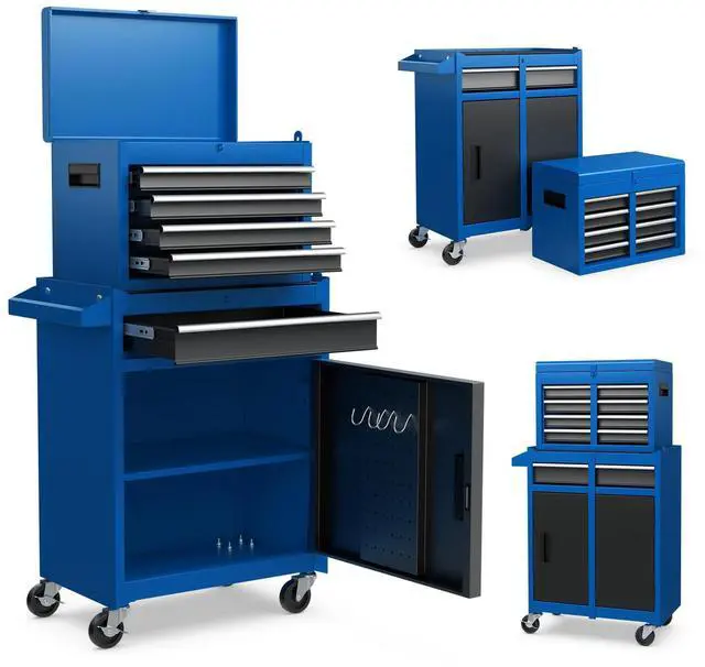 Main image of Rolling Tool Chest, 5-Drawer Tool Storage Cabinet with Wheels, Adjustable Shelf & Anti-Slip Liner, Tool Box Organizer for Garage, Warehouse & Workshop (Blue+Black)