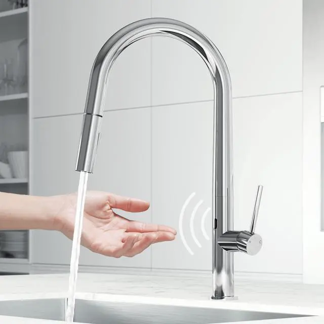 Alt view image 2 of 6 - Greenwich 18'' H Single-Handle Pull-Down Sprayer Kitchen Faucet with Touchless Sensor in Chrome-VG02029CHS