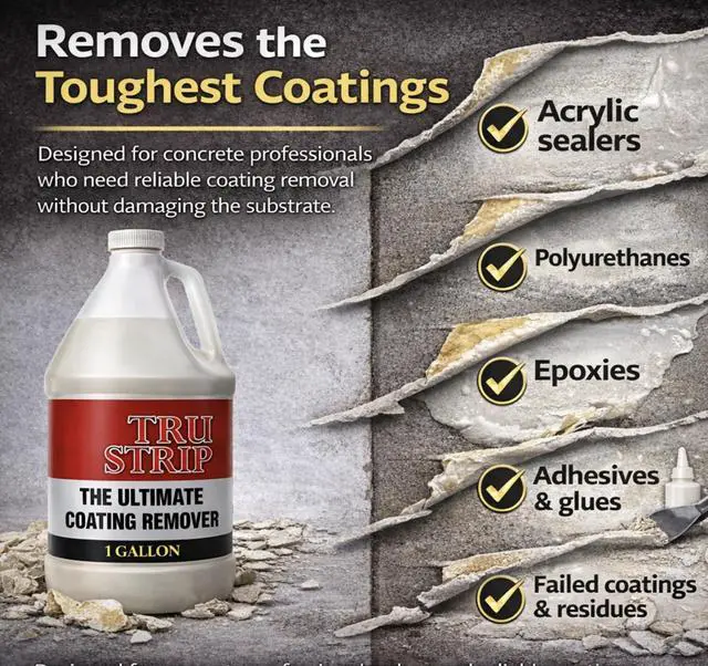 Alt view image 3 of 6 - Tru-Strip Industrial Strength Concrete Sealer Stripper (5-Gallon) Professional Coating & Sealer Remover for Acrylics, Urethanes, Glues, Epoxies - Water Cleanup