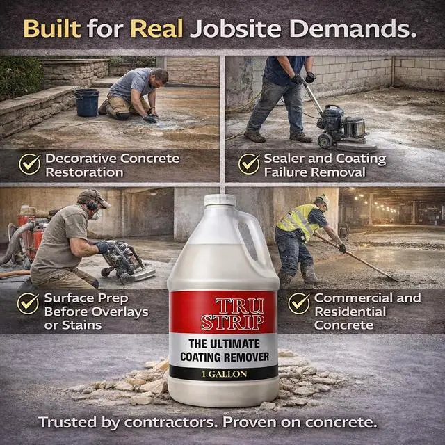 Alt view image 4 of 6 - Tru-Strip Industrial Strength Concrete Sealer Stripper (5-Gallon) Professional Coating & Sealer Remover for Acrylics, Urethanes, Glues, Epoxies - Water Cleanup